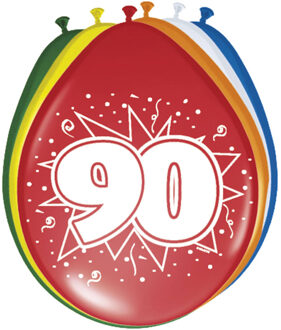 Folat leeftijd ballonnen - 90 jaar thema - 8x stuks - versiering - feestartikelen Multi