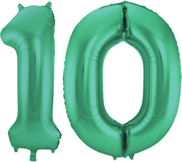 Folat Leeftijd feestartikelen/versiering grote folie ballonnen 10 jaar glimmend groen 86 cm - Ballonnen