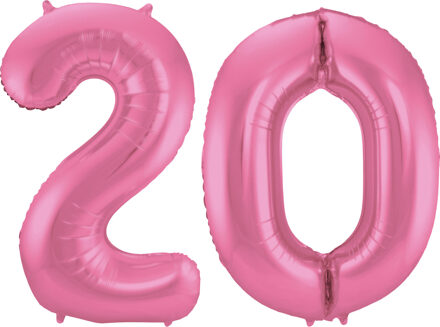 Folat Leeftijd feestartikelen/versiering grote folie ballonnen 20 jaar glimmend roze 86 cm - Ballonnen