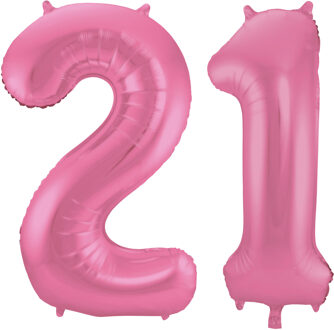 Folat Leeftijd feestartikelen/versiering grote folie ballonnen 21 jaar glimmend roze 86 cm - Ballonnen