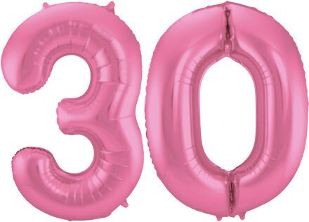 Folat Leeftijd feestartikelen/versiering grote folie ballonnen 30 jaar glimmend roze 86 cm - Ballonnen