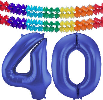 Folat Leeftijd feestartikelen/versiering grote folie ballonnen 40 jaar paars 86 cm + slingers - Ballonnen Blauw