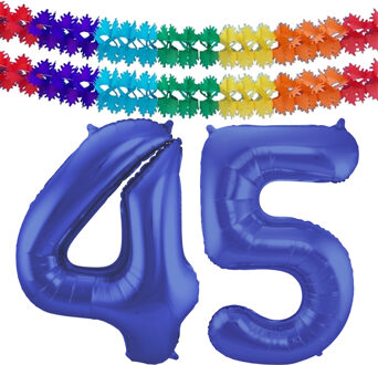 Folat Leeftijd feestartikelen/versiering grote folie ballonnen 45 jaar paars 86 cm + slingers - Ballonnen Blauw