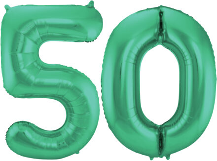 Folat Leeftijd feestartikelen/versiering grote folie ballonnen 50 jaar glimmend groen 86 cm - Ballonnen