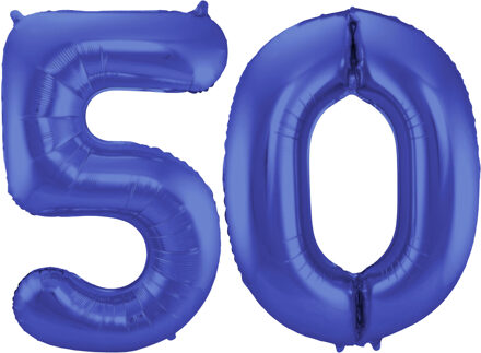 Folat Leeftijd feestartikelen/versiering grote folie ballonnen 50 jaar paars 86 cm - Ballonnen Blauw