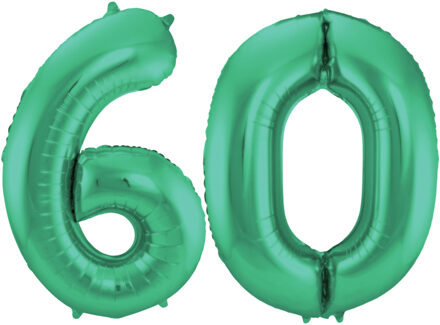 Folat Leeftijd feestartikelen/versiering grote folie ballonnen 60 jaar glimmend groen 86 cm - Ballonnen