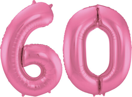 Folat Leeftijd feestartikelen/versiering grote folie ballonnen 60 jaar glimmend roze 86 cm - Ballonnen