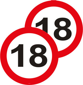 Folat Leeftijd Tuin decoratiebord - 2x stuks - 18 jaar verjaardag - karton - 26 cm - verkeersbord