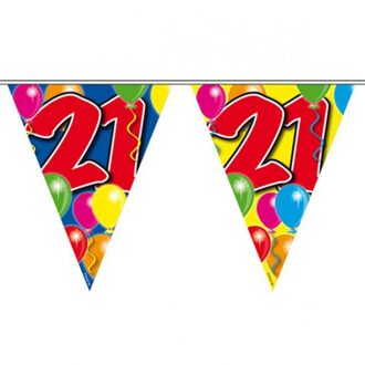 Folat Leeftijd vlaggenlijn - 21 jaar - 10 meter - plastic - 21e verjaardag vlaggetjes - slinger - versieri Multi