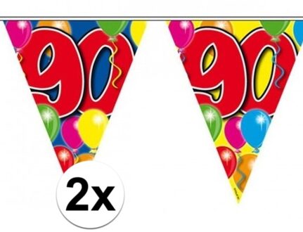 Folat Leeftijd vlaggenlijn - 2x - 90 jaar - 10 meter - verjaardag versiering - vlaggetjes Multi