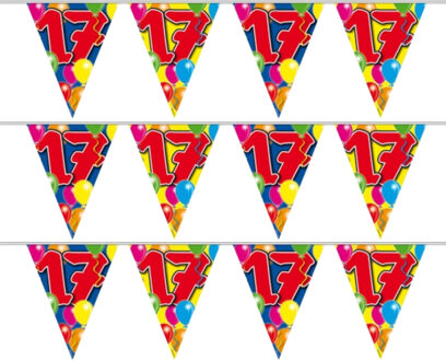 Folat Leeftijd vlaggenlijn - 3x - 17 jaar - 10 meter - verjaardag versiering - vlaggetjes