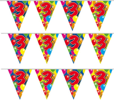 Folat Leeftijd vlaggenlijn - 3x - 3 jaar - 10 meter - verjaardag versiering - vlaggetjes