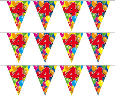 Folat Leeftijd vlaggenlijn - 3x - 4 jaar - 10 meter - verjaardag versiering - vlaggetjes