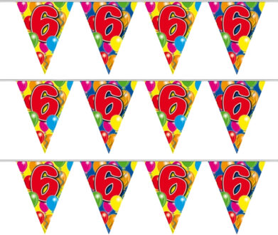 Folat Leeftijd vlaggenlijn - 3x - 6 jaar - 10 meter - verjaardag versiering - vlaggetjes