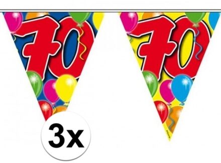 Folat Leeftijd vlaggenlijn - 3x - 70 jaar - 10 meter - verjaardag versiering - vlaggetjes