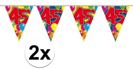 Folat Leeftijd vlaggenlijn 45 jaar verjaardag - 2x - 10 meter - plastic - feestartikelen/versiering Multi