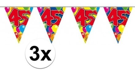 Folat Leeftijd vlaggenlijn 45 jaar verjaardag - 3x - 10 meter - plastic - feestartikelen/versiering Multi