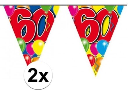 Folat Leeftijd vlaggenlijn 60 jaar - 2x - 10 meter - plastic - 60e verjaardag slinger - vlaggetjes Multi