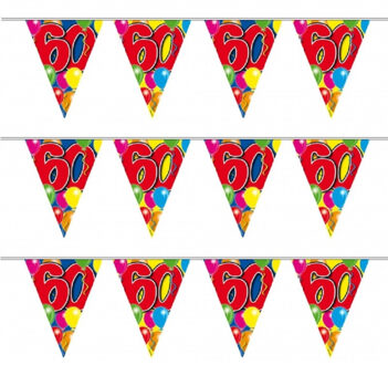 Folat Leeftijd vlaggenlijn 60 jaar - 4x - 10 meter - plastic - 60e verjaardag slinger - vlaggetjes