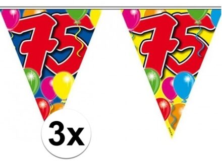 Folat Leeftijd vlaggenlijn 75 jaar - 3x - 10 meter - plastic - 75e verjaardag slinger - vlaggetjes