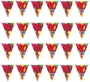 Folat Leeftijd vlaggenlijn 80 jaar - 4x stuks - 10 meter - plastic - 80e verjaardag slinger - vlaggetjes