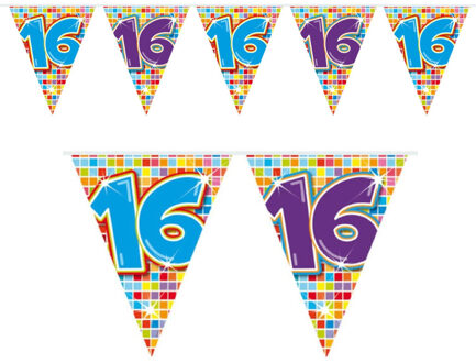 Folat Leeftijd vlaggenlijn / slinger - 16 jaar - verjaardag feest versiering - mini vlaggetjes