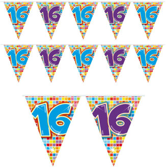 Folat Leeftijd vlaggenlijn / slinger - 3x - 16 jaar - verjaardag feest versiering - mini vlaggetjes