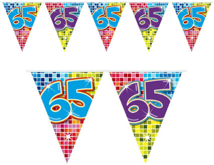 Folat Leeftijd vlaggenlijn / slinger - 65 jaar - verjaardag feest versiering - mini vlaggetjes
