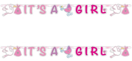 Folat Letterslinger geboorte meisje - 2x - roze - 170 cm - It's a Girl - Kraamversiering