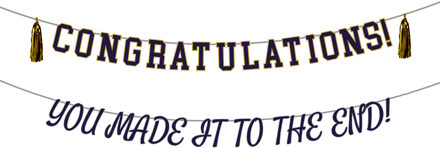 Folat Letterslinger geslaagd thema - 2x - paars/goud - papier - 150 cm - diploma examenfeest versiering