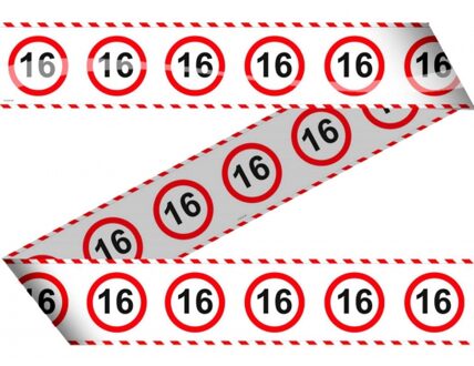 Folat Markeerlint/afzetlint 16 jaar versiering - met stop borden print - 15 meter - plastic