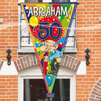 Folat Mega vlag Abraham - 90 x 150 cm - stof - 50 jaar - feestversiering - feestartikelen Multi