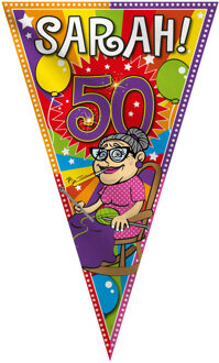 Folat Mega vlag Sarah - 90 x 150 cm - polyester - 50 jaar verjaardag versiering Multi