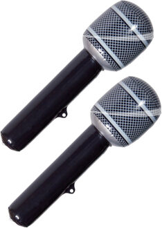 Folat Microfoon opblaasbaar - 2x - zwart - 30 cm - decoratie/verkleed accessoires - disco/popsterren thema