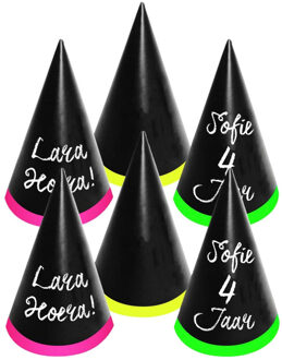 Folat Neon party feesthoedjes - 30x - beschrijfbaar met krijtjes - krijtbord hoedjes - personaliseerbaar