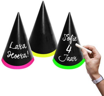 Folat Neon party feesthoedjes - 6x - beschrijfbaar met krijtjes - krijtbord hoedjes - personaliseerbaar