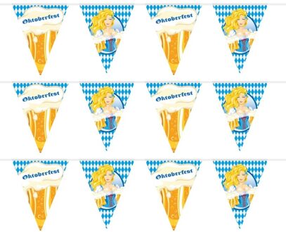 Folat Oktoberfest Bierfeest vlaggenlijn - 3x - slinger - met blonde dame - 10 meter - versiering