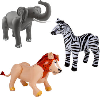 Folat Opblaasbare dieren - 3x stuks - safari thema - kunststof