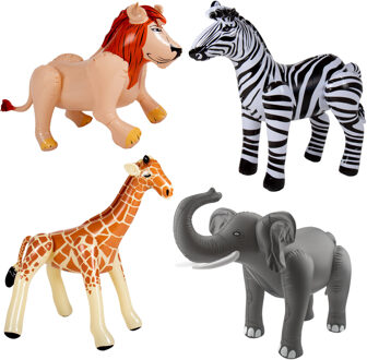 Folat Opblaasbare dieren - 4x stuks - safari thema - kunststof