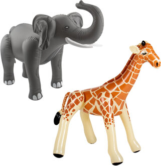 Folat Opblaasdieren - olifant en giraffe - safari thema - kunststof Multi