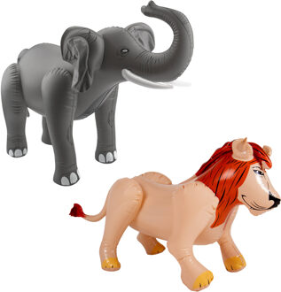 Folat Opblaasdieren - olifant en leeuw - safari thema - kunststof Multi