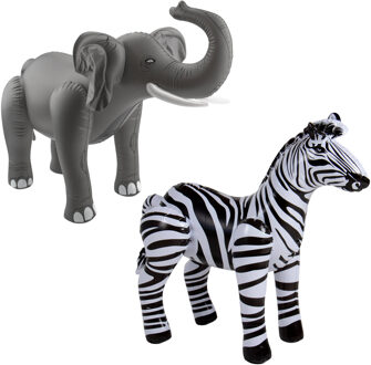 Folat Opblaasdieren - olifant en zebra - safari thema - kunststof Multi