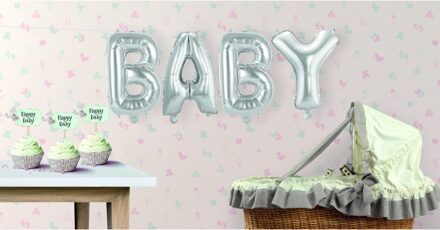 Folat Opblaasletters - BABY geboorte - ballonnen - zilver - 36 cm Multi