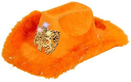 Folat Oranje Cowboyhoed Voor Volwassenen Met Pluchen Rand. Koningsdag Of Nederland Fans Supporters