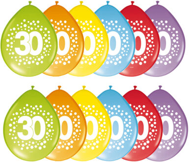 Folat party ballonnen- 30 jaar verjaardag cijfers - 24x stuks - versiering - 29 cm - feestartikelen