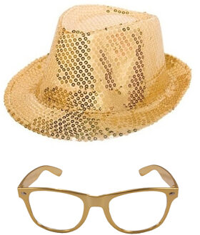 Folat party carnaval - gouden verkleed set - hoedje en metallic gouden feestbril - volwassenen