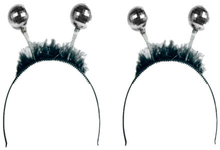 Folat Party disco/eighties thema discoballen diadeem - 2x stuks - voor dames - kunststof