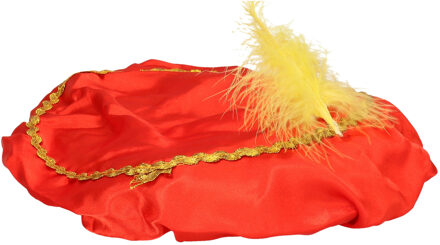 Folat Pietenmuts/baret - met veer - rood - voor kinderen - one size