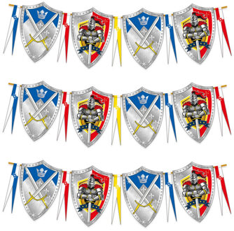 Folat Ridder thema vlaggenlijn - 3x - kinder verjaardag feestje - 6 meter - kunststof - feestversiering