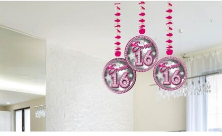 Folat Roze sweet 16 rotorspiralen - Hangdecoratie Multikleur